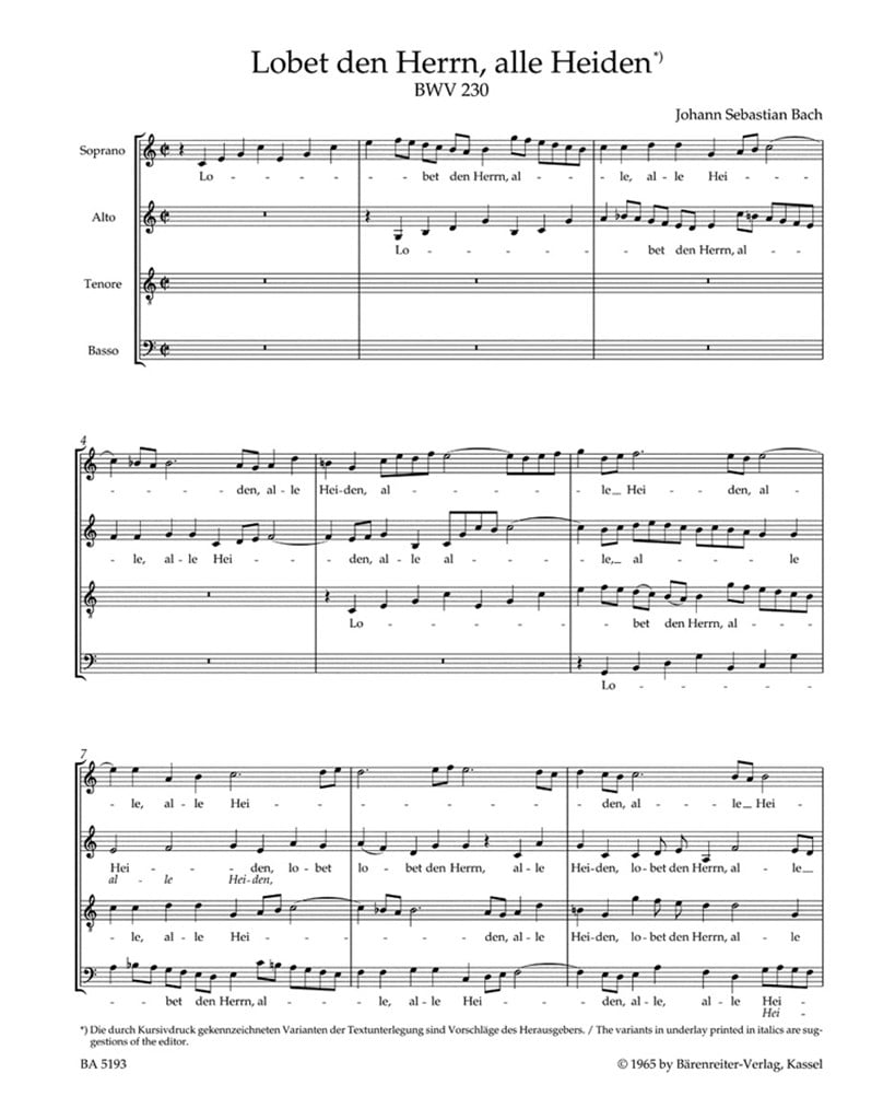 Motet 6 BWV230 Lobet den Herrn, alle Heiden